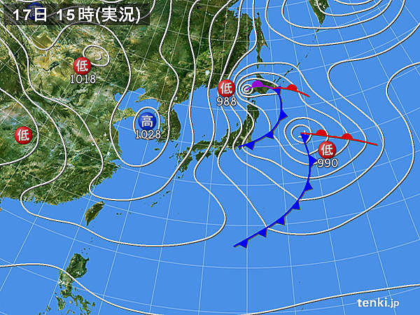 2018年2月17日15時の実況天気図