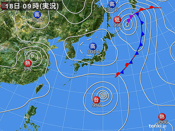 2018年8月18日09時の実況天気図