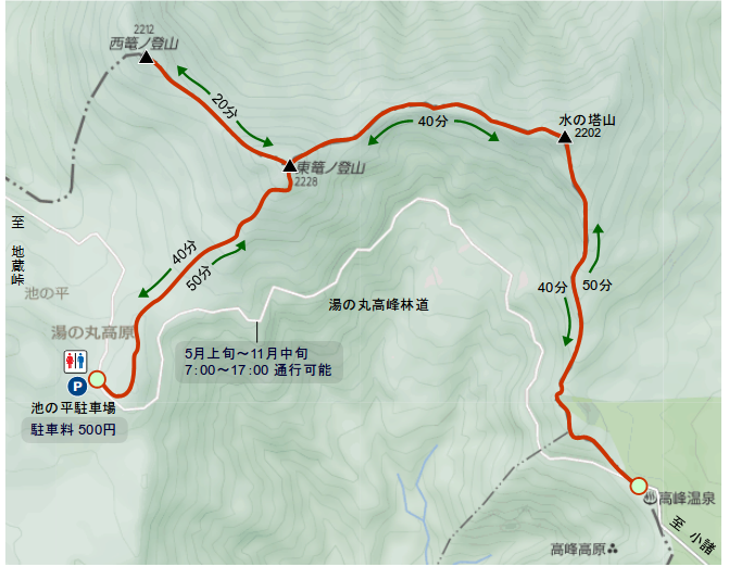 篭の登山・水の塔山ルート